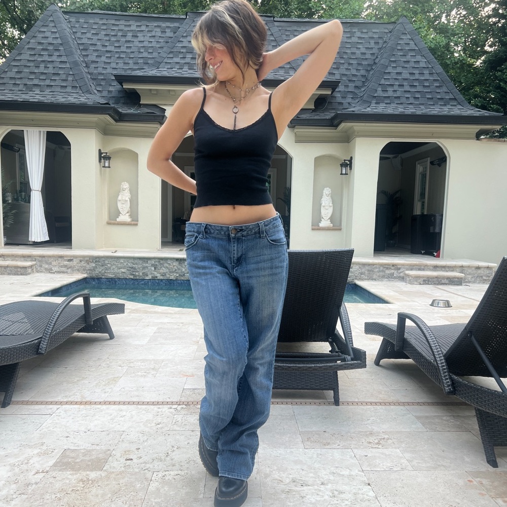 Mid Waisted Dark Wash Sasson Jeans With Black Detailing on Back Pocket